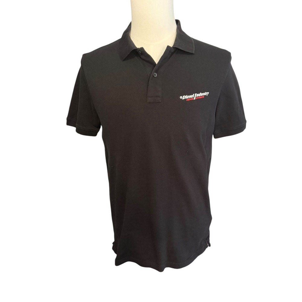 Diesel Mens T-SMITH-IND Black Pique Polo Shirt Logo Size Medium A03860 RQIAH